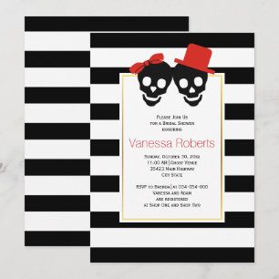 Invitation Crânes Halloween mariage rouge douche nuptiale