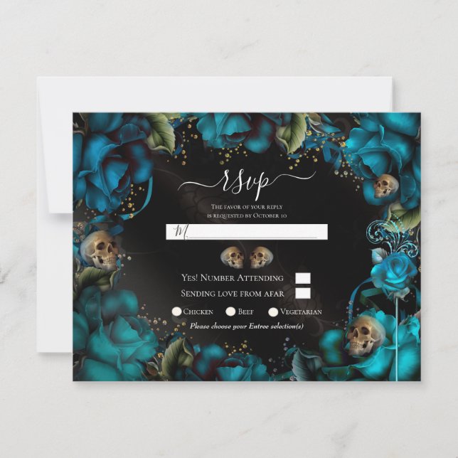 Invitation Crânes Rose Turquoise turquoise Mariage gothique R (Devant)