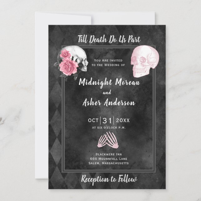Invitation Crânes Squelette jusqu'à la mort Ne nous séparons- (Devant)