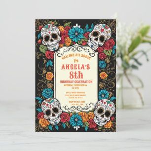 Invitation Crânes vintages à sucre Día de Los Muertos Anniver