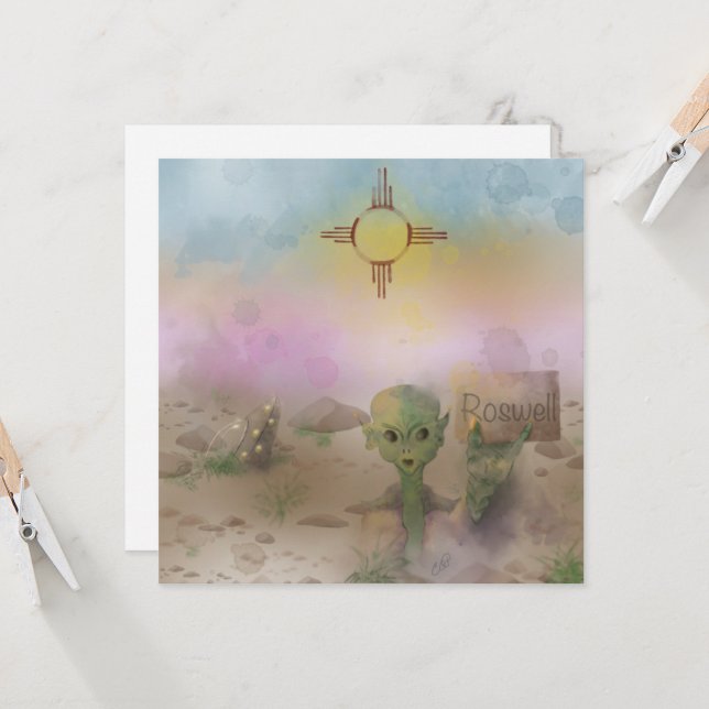 Invitation Crash d'ovni à Roswell au Nouveau-Mexique  (Devant/Arrière en situation)