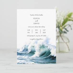 Invitation Crashing Ocean Sea Waves Contexte Plage Mariage