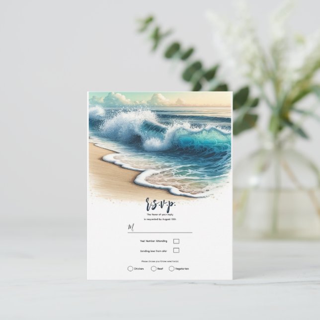 Invitation Crashing Ocean Waves Coastal Beach Wedding RSVP (Debout devant)