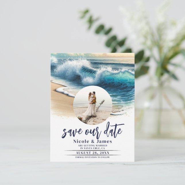 Invitation Crashing Ocean Waves Coastal Save the Date Photo (Debout devant)