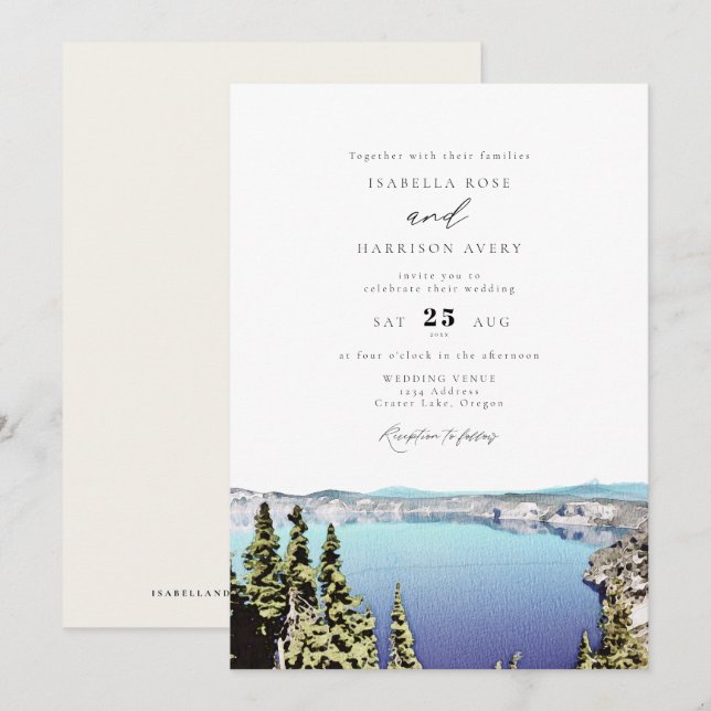 Invitation CRATER LAKE Destination Travel Park Pine Mariage (Devant / Derrière)