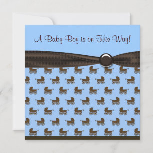 Invitation Cravate Bleue Brown Bow Bébé Carriage Garçon Douch