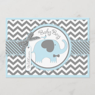 Invitation Cravate Bow Blue Elephant Baby shower d'impression