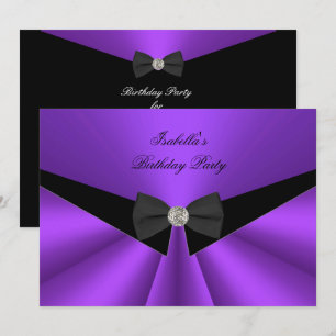 Invitation Cravate Bow Noir Violet Anniversaire Partie Diamon