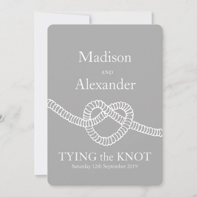 Invitation Cravate cardiaque le noeud mariage gris blanc invi (Devant)