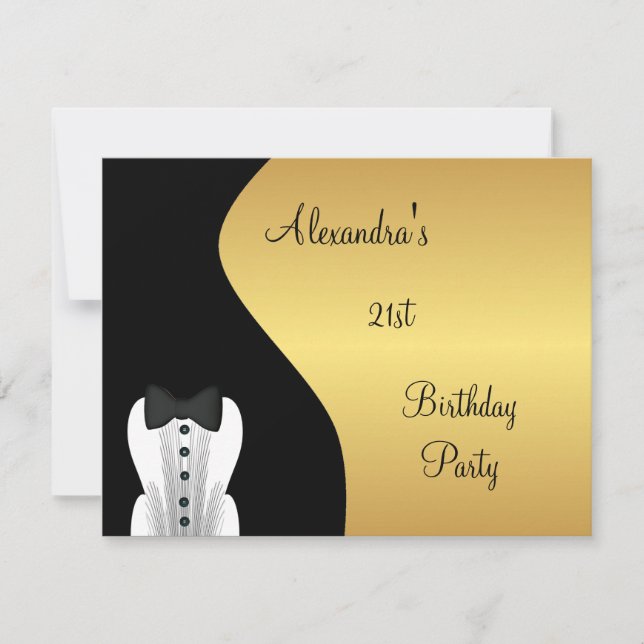 Invitation Cravate noire 21e fête d'anniversaire Noir & Or (Devant)