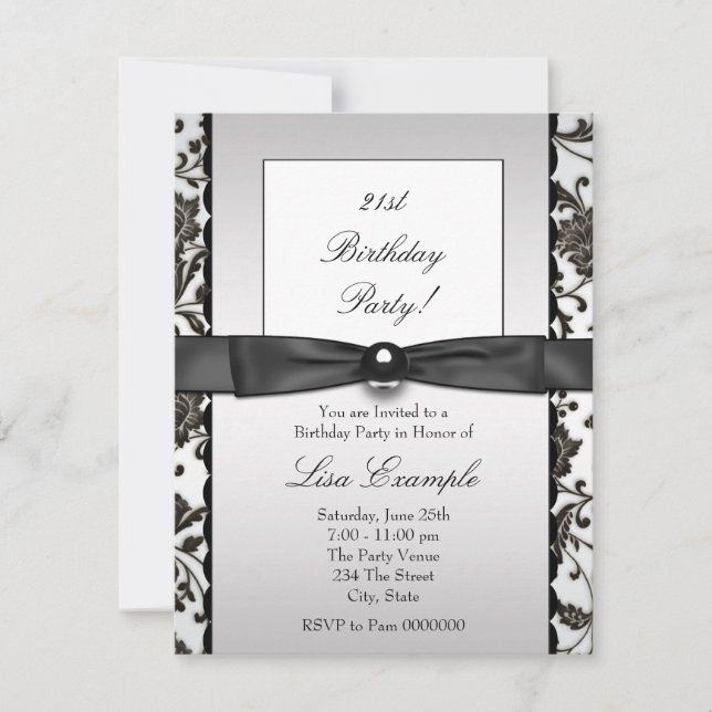 Invitation Cravate noire Damask Femmes fête d'anniversaire (Devant)