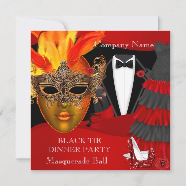 Invitation Cravate Noire Entreprise Formelle Masquerade Ball (Devant)