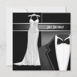 Invitation Cravate noire officielle Robe blanche Anniversaire
