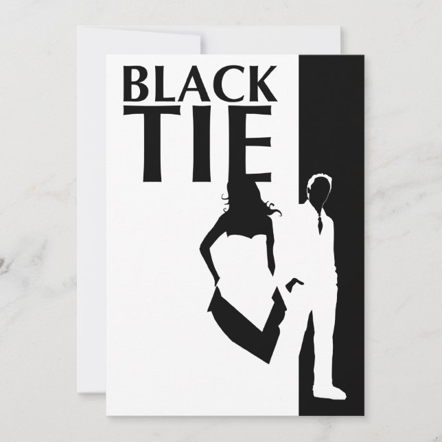 Invitation cravate noire : silhouettes homme et femme (Devant)
