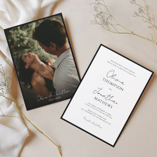 Invitation Cravate noire simple Mariage photo en blanc