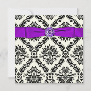 Invitation Cravate noire violet partie noire Damas