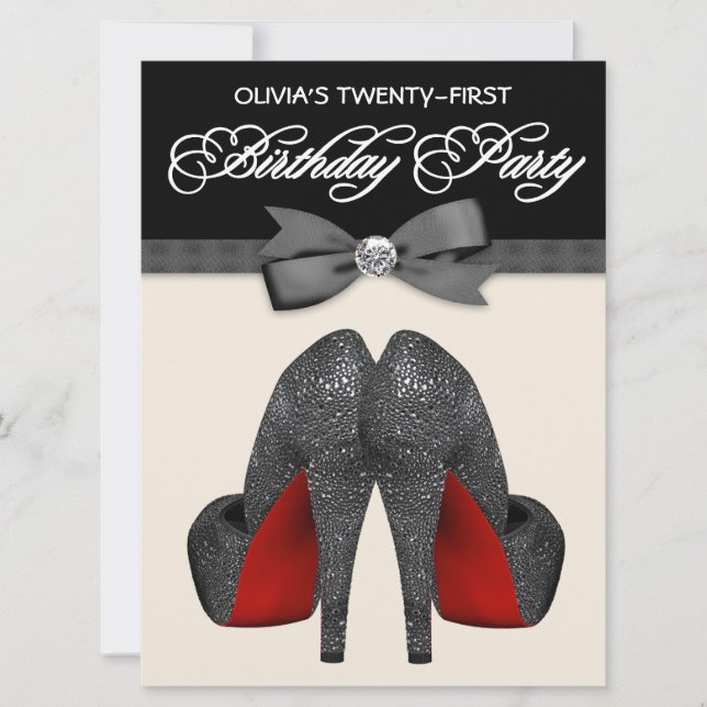 Invitation Cravate rouge et noir Bow femmes fête d'anniversai (Devant)