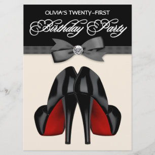 Invitation Cravate Rouge Noir Bow femmes 21e fête d'anniversa