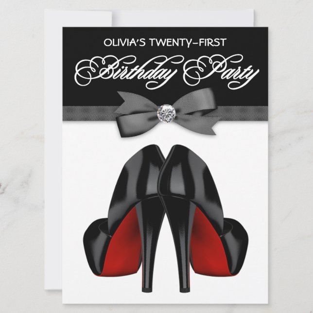 Invitation Cravate rouge noir Bow femmes fête d'anniversaire (Devant)