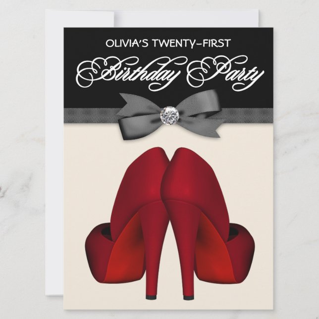 Invitation Cravate rouge noir Bow femmes fête d'anniversaire (Devant)