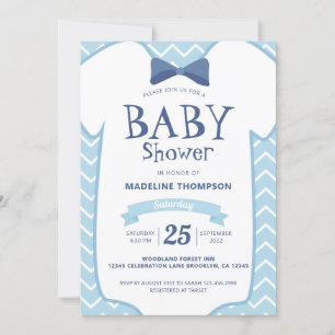 Invitation Cravate Whimsical Blue White Bow Baby shower bébé 