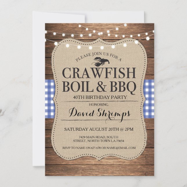 Invitation Crawfish BBQ À L'Âge Anniversaire Fête Homard (Devant)