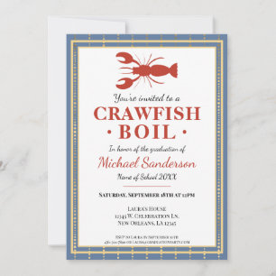 Invitation Crawfish Boil Fruits de mer Blue Graduation Party