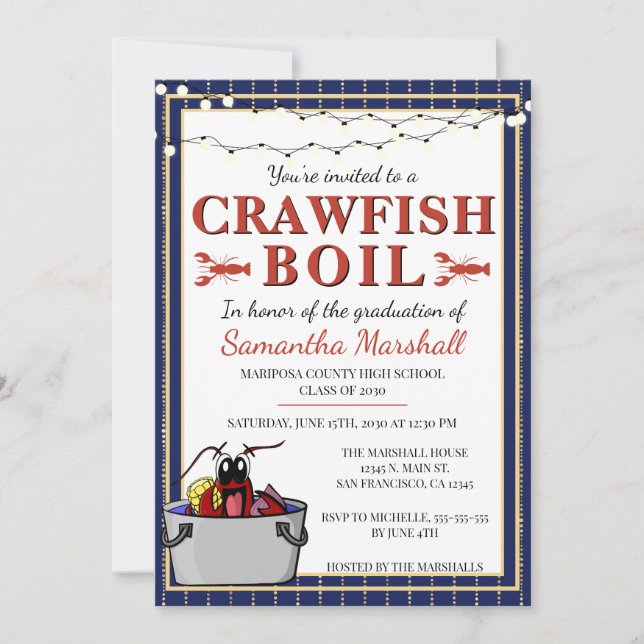 Invitation Crawfish Boil Graduate School Graduate Party (Devant)