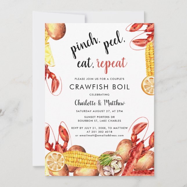 Invitation Crawfish Boil Script Engagement Party (Devant)