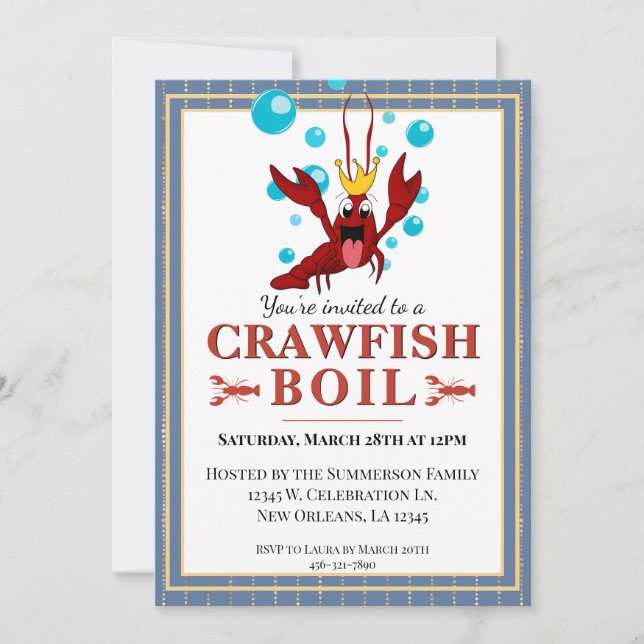 Invitation Crawfish Boire Famille Été Fête de fruits de mer (Devant)