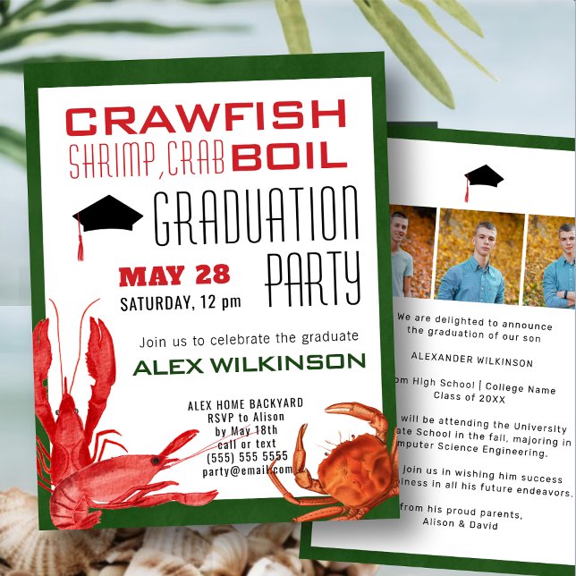 Invitation Crawfish Seafood Boil 3 Photo Graduation Party (Créateur téléchargé)