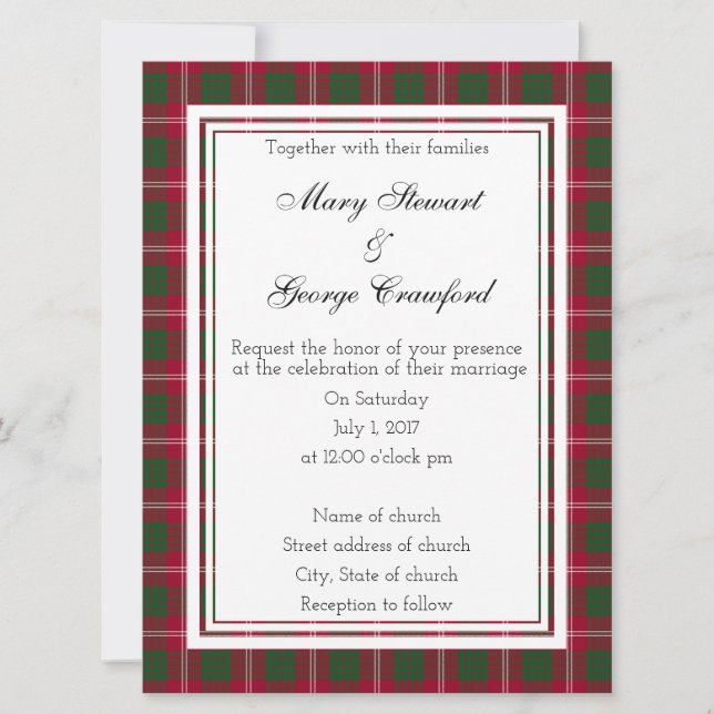 Invitation Crawford Étiquette de vin Mariage écossais (Devant)