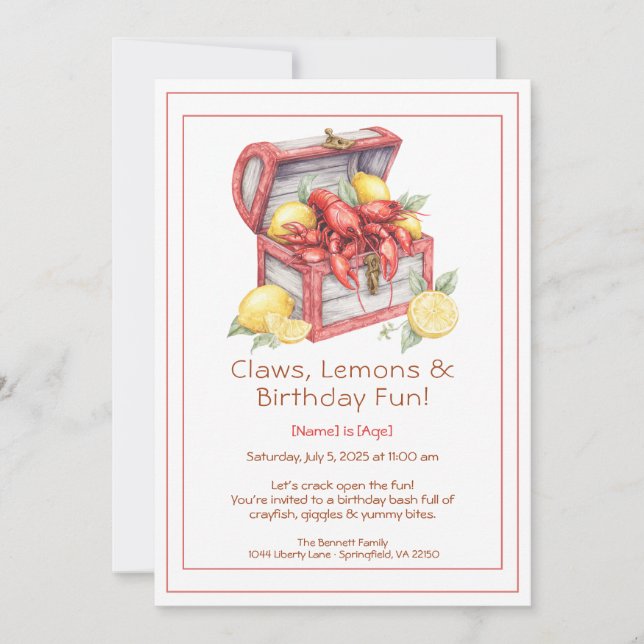 Invitation Crayfish & Lemon Treasure Chest Anniversaire  (Devant)