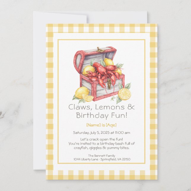 Invitation Crayfish & Lemon Treasure Chest Birthday  (Devant)