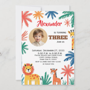 Invitation Crayon Aquarelle Safari Fête Enfants Animaux Jungl