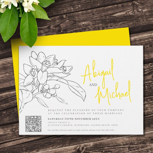 Invitation Crayon citron fleur croquis mariage jaune (Créateur téléchargé)