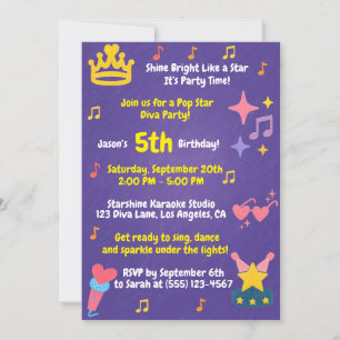 Invitation Crayon éditable de style – Fête de diva de star de