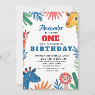 Invitation Crayon Safari Fête Enfants Animaux Safari Jungle