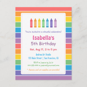 Invitation Crayons Arc-en-Ciel Art Artisanat Fête d'anniversa