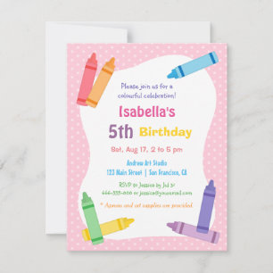 Invitation Crayons Artisanat Fête d'anniversaire pour enfants