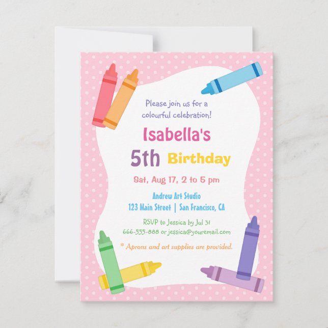 Invitation Crayons Arts et Artisanat Anniversaire de enfant P (Devant)