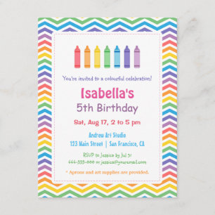Invitation Crayons Chevron Arc-en-Ciel Fête d'Anniversaire En