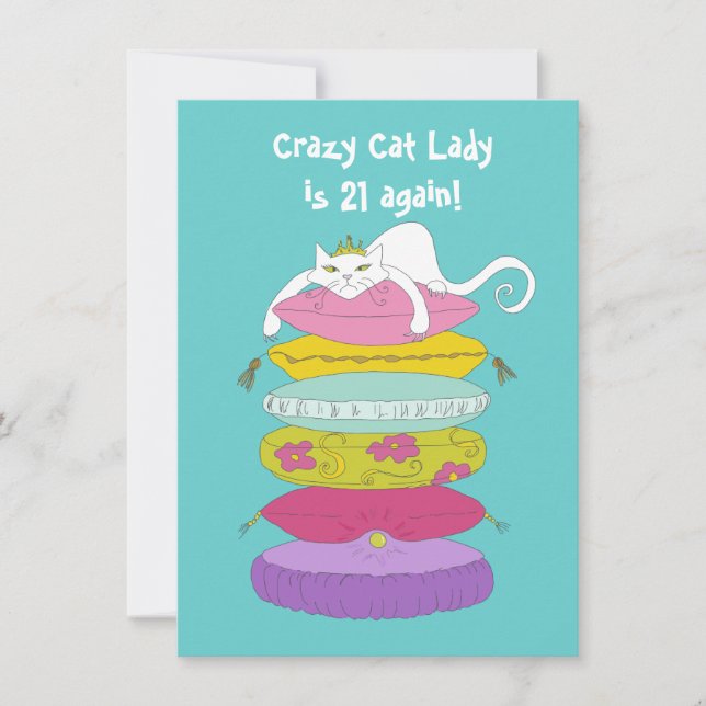 Invitation Crazy cat dame fête d'anniversaire drôle Invitatio (Devant)
