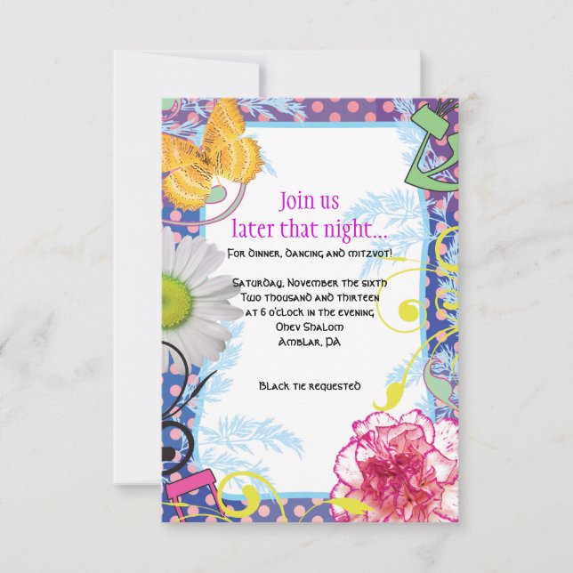 Invitation CRAZY COLLAGE Bat mitzvah Party Card (Devant)