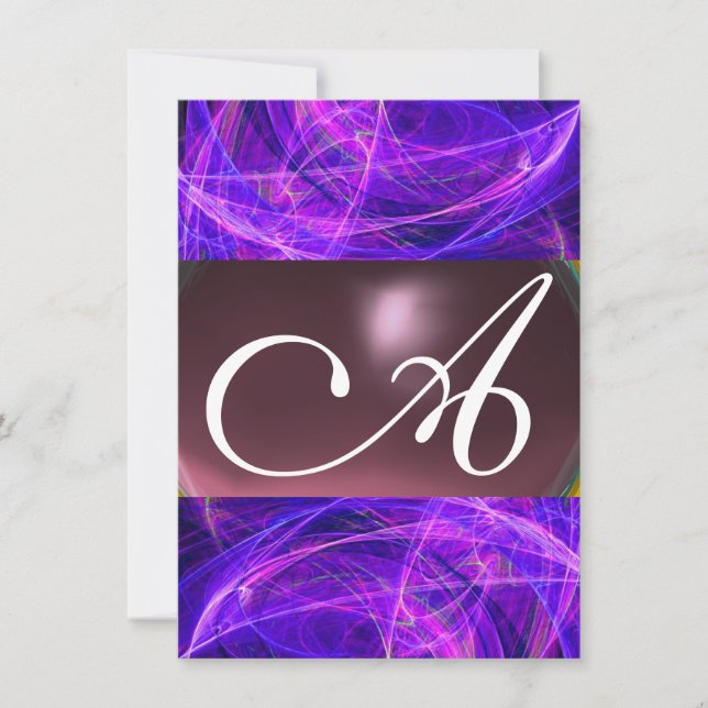 Invitation CRAZY PHOTON MONOGRAM violet noir rsvp (Devant)