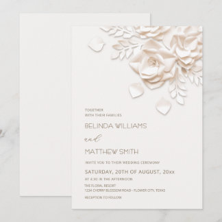 Invitation Cream 3D Flowers Roses Simple Wedding