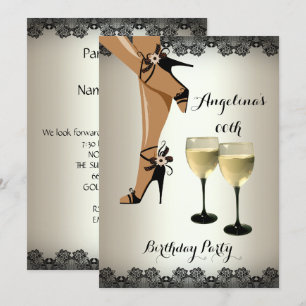 Invitation Cream Black Chaussures Vin Verre Anniversaire
