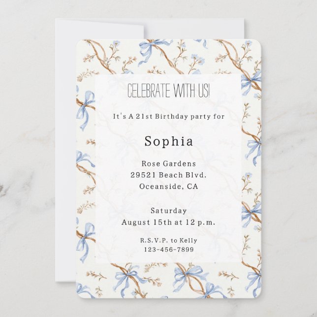 Invitation Cream Blue Bows (Devant)