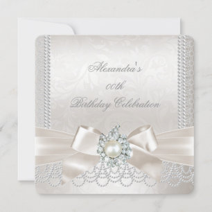 Invitation Cream Bow Pearl Damask Diamond Anniversaire