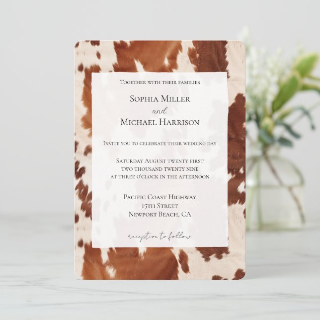 Invitation Cream Brown Cowhide Western Wedding (Debout devant)